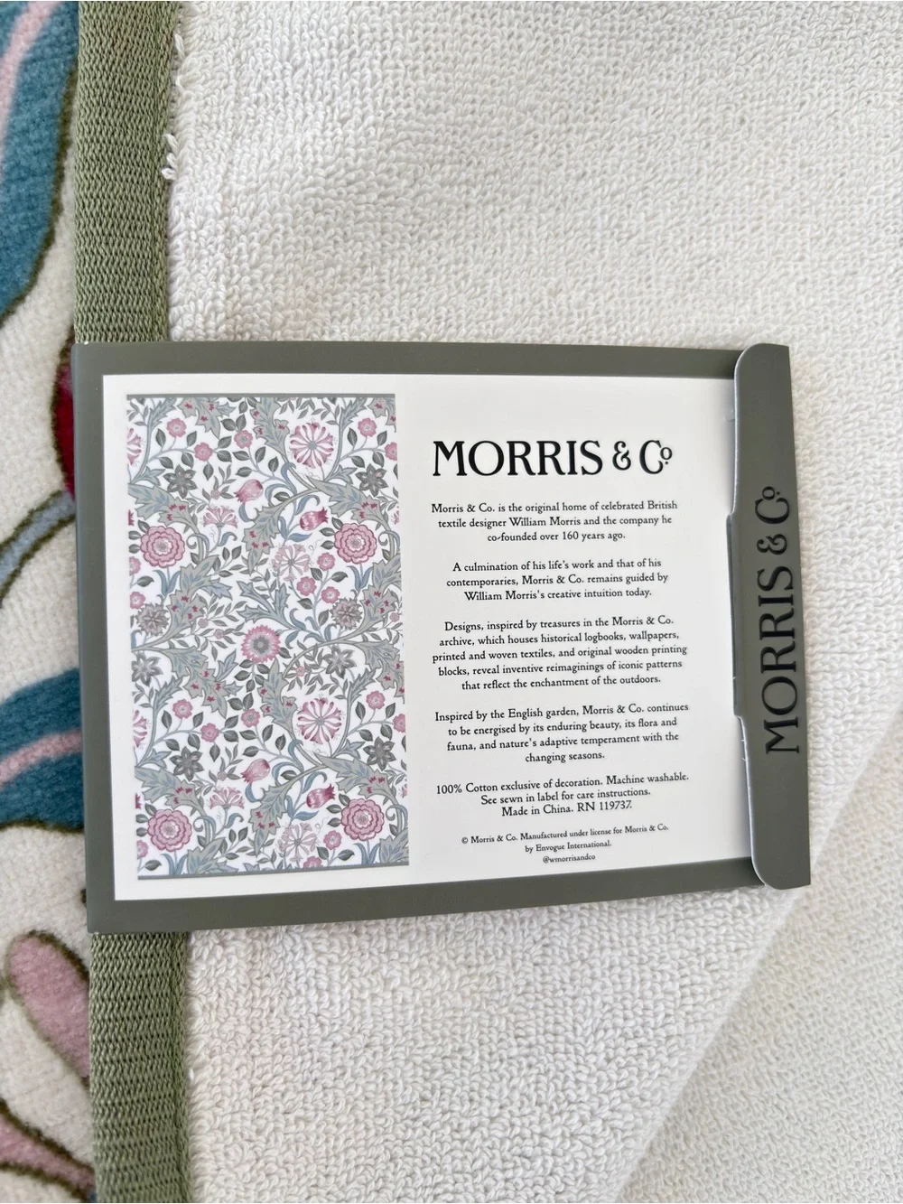 NWT Morris & Co Botanical Cotton Velour Bath Towels Set of 2 Pink Green Floral